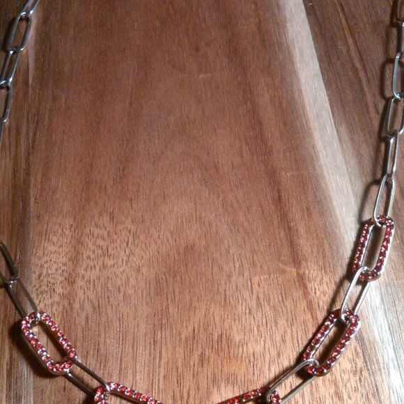 Red Austrian Crystal Paperclip Ion Plated Rose Gold Stainless Steel Necklace - Picture 5 of 10